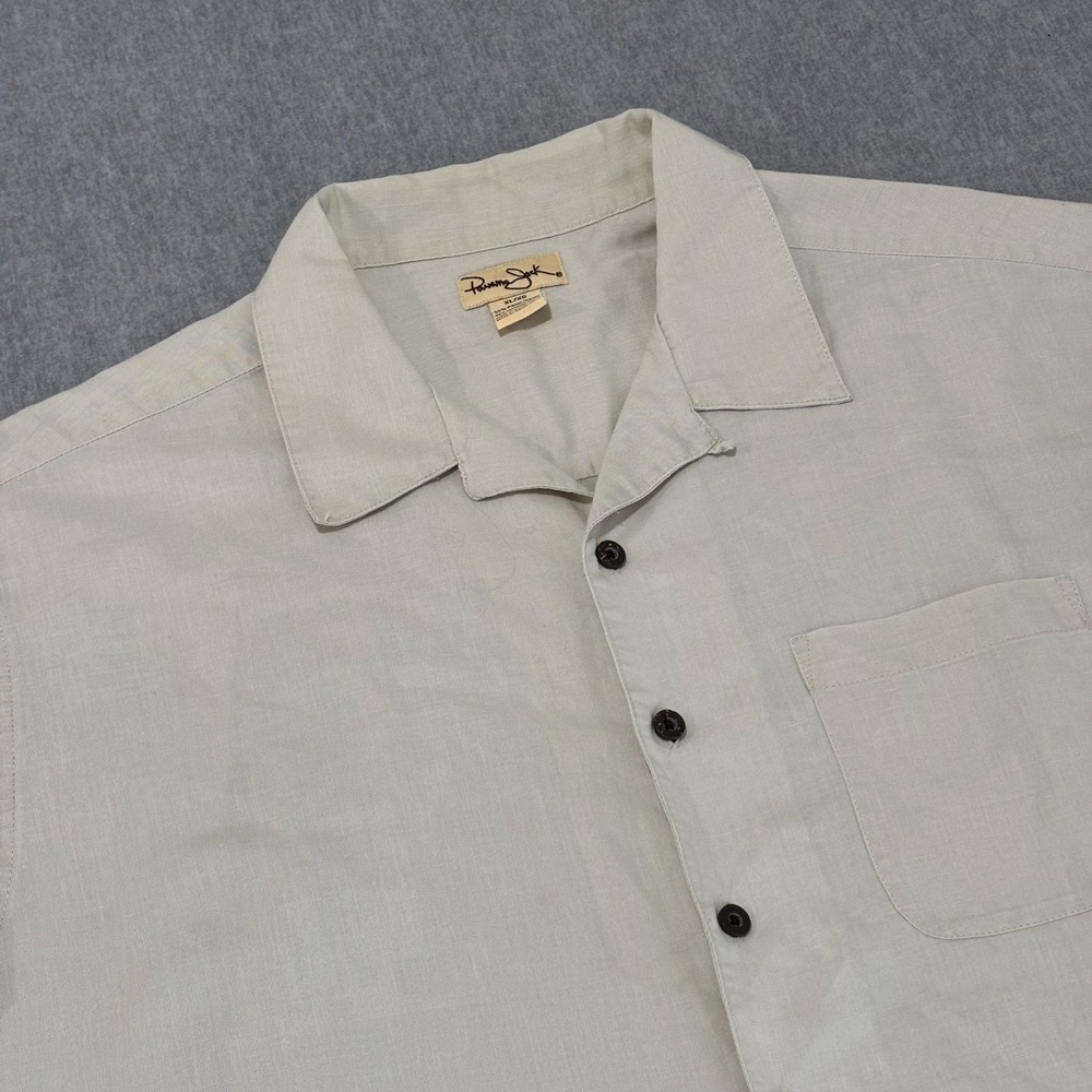 Panama Jack Mens XL Tan Ramie Cotton Short‎ Sleeve Button Up Camp Shirt Solid